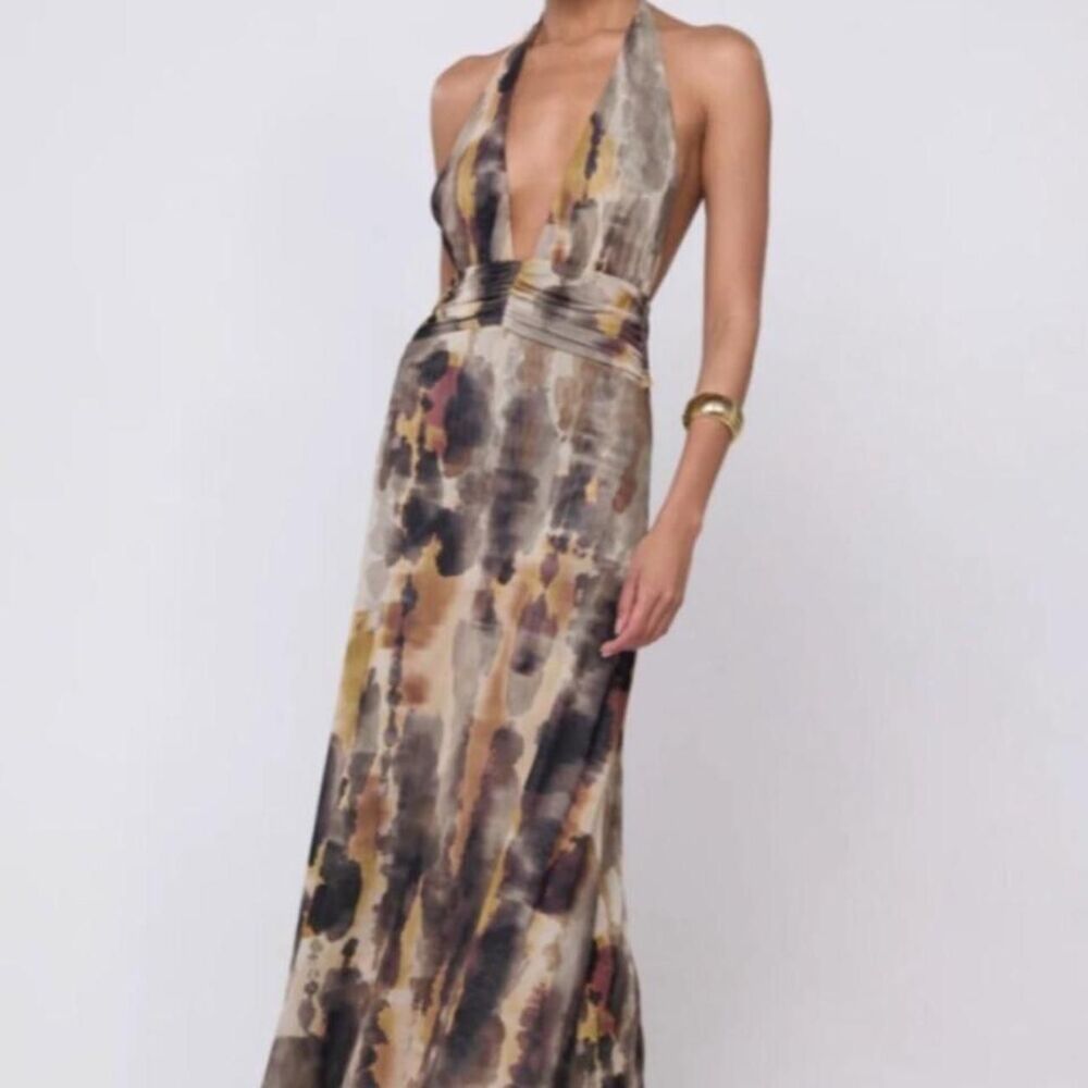 Resa Chelsea Dress Dusk Halter Mesh Maxi Plunge Mob Wife Whimsygoth M